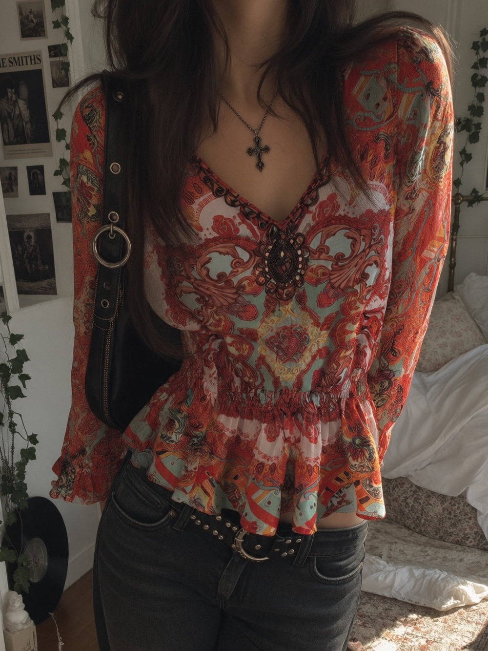 Vintage Y2K Mushka by Sienna Rose Paisley Beaded Boho Peplum Top